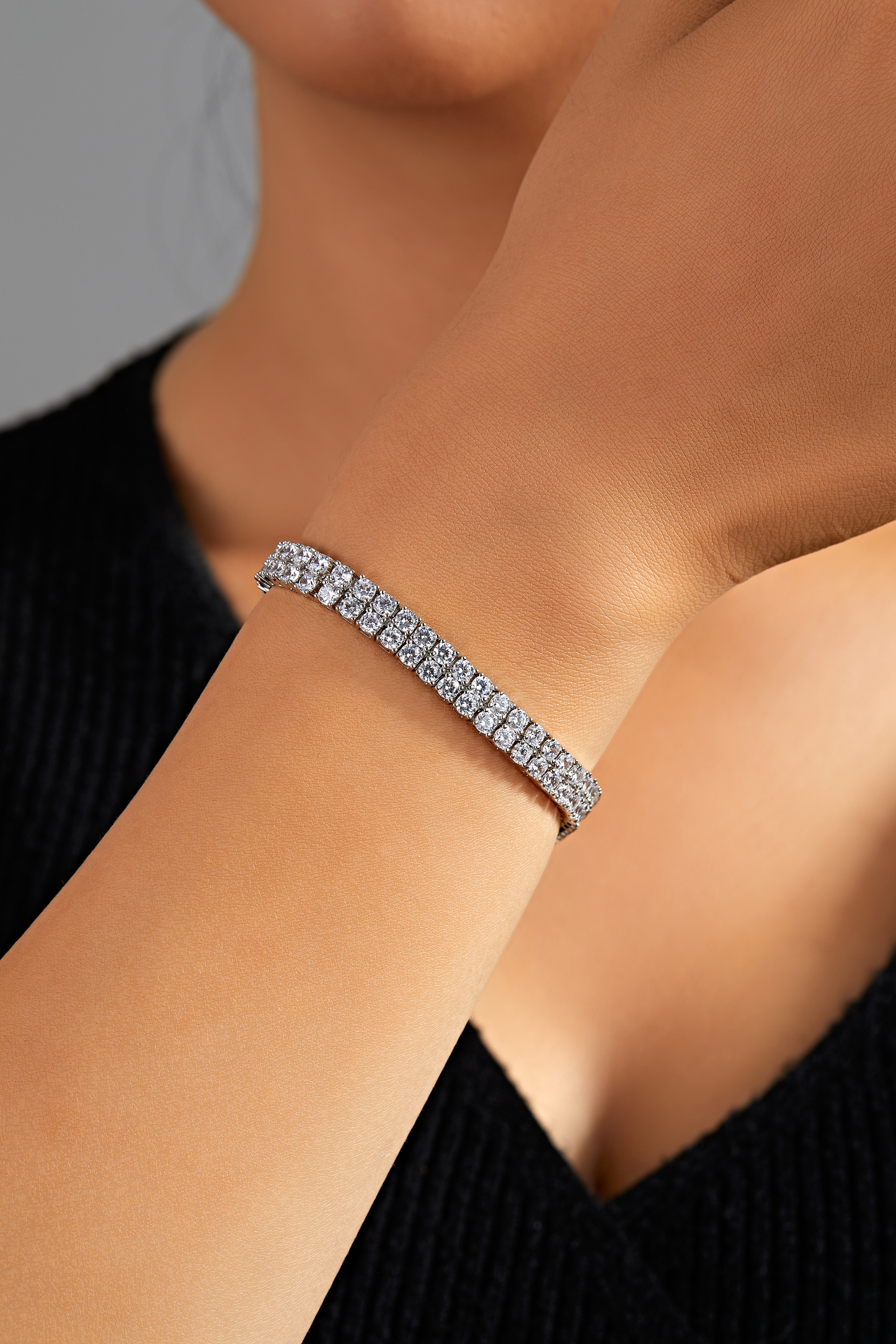Bratara Tennis Duo cu cristale cubic zirconia placata cu rodiu