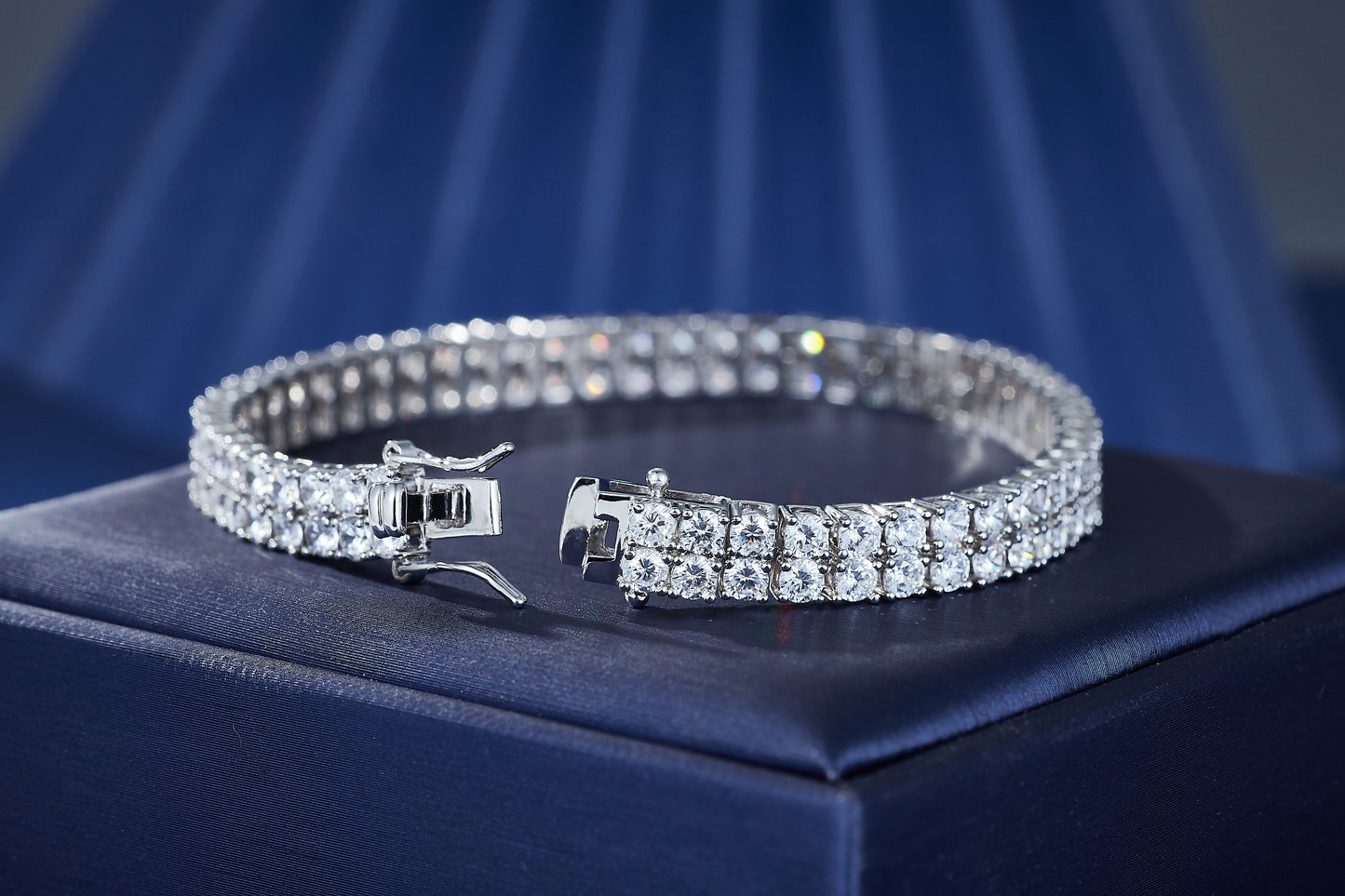 Bratara Tennis Duo cu cristale cubic zirconia placata cu rodiu