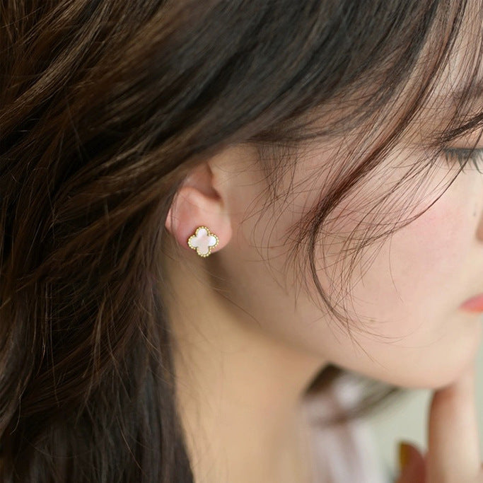 Cercei Clover Green placati cu aur de 18k